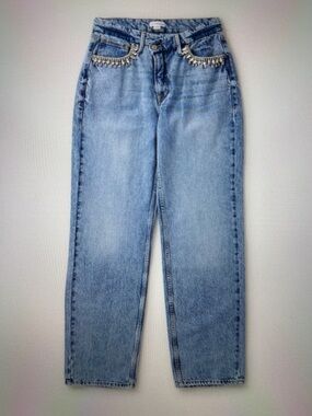 Good American Light Blue Straight-Leg Jeans with Pocket crystals 90’s crossover